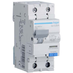 Дифф. автомат Hager / 10A / 30mA / A-тип / C-хар / 2 пол / 6kA / AD960J