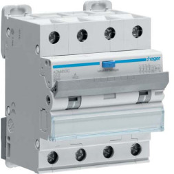 Дифф. автомат Hager / 10A / 30mA / A-тип / B-хар / 4 пол / 6kA / ADM410C