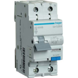 Дифф. автомат Hager / 6A / 30mA / AC-тип / C-хар / 2 пол / 6kA / AD956B