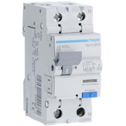 Дифф. автомат Hager / 6A / 30mA / A-тип / B-хар / 2 пол / 6kA / AD906J