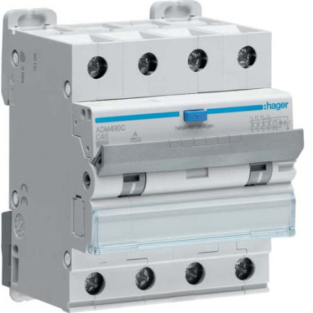 Дифф. автомат Hager / 40A / 30mA / A-тип / C-хар / 4 пол / 6kA / ADM490C