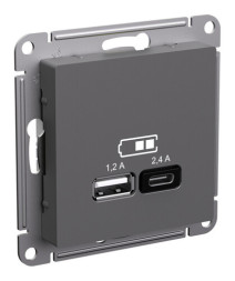 Розетка USB+USB type C Systeme Electric ATLASDESIGN, скрытый монтаж, базальт, ATN001439