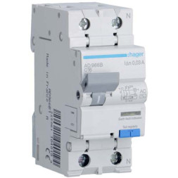 Дифф. автомат Hager / 16A / 30mA / AC-тип / C-хар / 2 пол / 6kA / AD966B