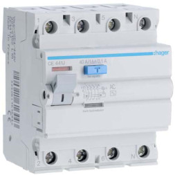 УЗО Hager / 40A / 100mA / AC-тип / 4 пол. / CE441J