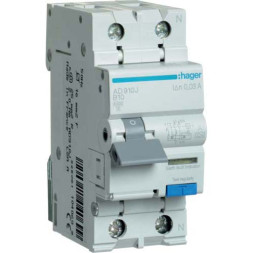 Дифф. автомат Hager / 10A / 30mA / A-тип / B-хар / 2 пол / 6kA / AD910J