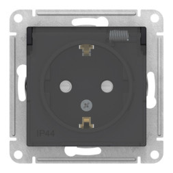 Розетка IP44 Schneider Electric ATLASDESIGN AQUA, скрытый монтаж, с заземлением, с крышкой, со шторками, карбон