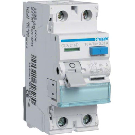 УЗО Hager / 16A / 10mA / A-тип / 2 пол. / CCA216D