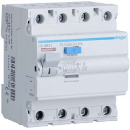УЗО Hager / селективное / 63A / 100mA / A-тип / 4 пол. / CN463J