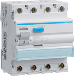 УЗО Hager / селективное / 40A / 300mA / A-тип / 4 пол. / CPA440D
