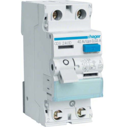 УЗО Hager / 40A / 30mA / A-тип / 2 пол. / CDS240D