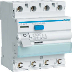 УЗО Hager/ быстрого соединения / 40A / 30mA / A-тип / 4 пол. / CDS440D
