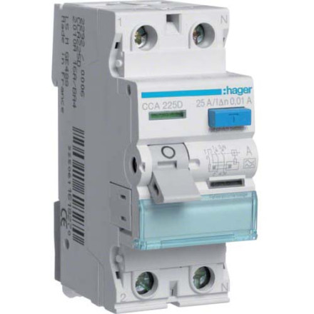 УЗО Hager / 25A / 10mA / A-тип / 2 пол. / CCA225D