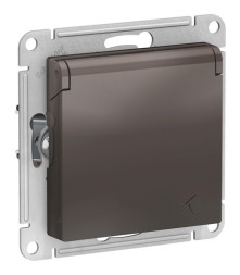 Розетка Schneider Electric ATLASDESIGN, скрытый монтаж, с заземлением, с крышкой, со шторками, мокко