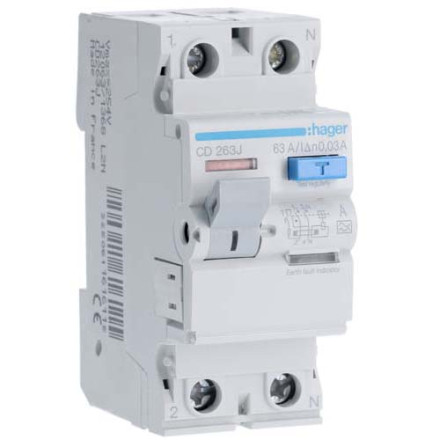 УЗО Hager / 63A / 30mA / A-тип / 2 пол. / CD263J