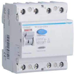 УЗО Hager / 100A / 30mA / A-тип / 4 пол. / CD484D