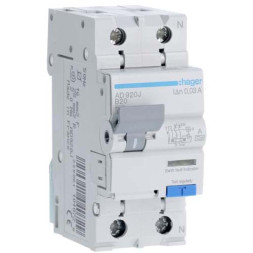 Дифф. автомат Hager / 20A / 30mA / A-тип / B-хар / 2 пол / 6kA / AD920J