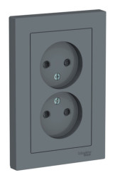 Розетка двухместная Schneider Electric ATLASDESIGN, скрытый монтаж, без заземления, со шторками, грифель
