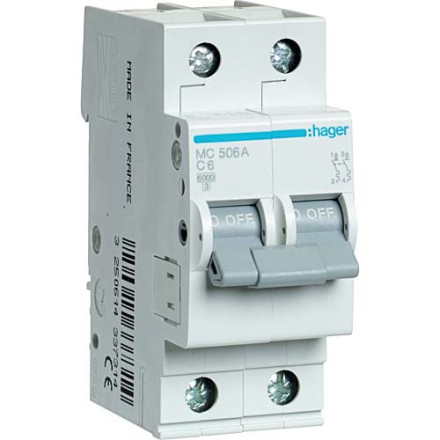 Автомат Hager C6А / 1P+N пол / MC506A
