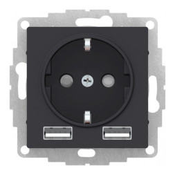 Розетка с USB Schneider Electric ATLASDESIGN, скрытый монтаж, с заземлением, карбон