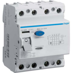 УЗО Hager / 80A / 500mA / A-тип / 4 пол. / CG480D