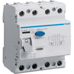 УЗО Hager / 100A / 500mA / A-тип / 4 пол. / CG484D