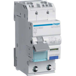 Дифф. автомат Hager / 16A / 10mA / A-тип / C-хар / 2 пол / 6kA / QC / ACS966D