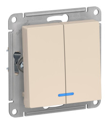 Выключатель 2-клавишный Schneider Electric ATLASDESIGN, с подсветкой, скрытый монтаж, бежевый