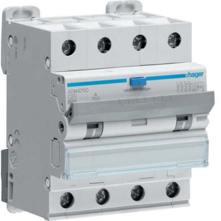 Дифф. автомат Hager / 20A / 30mA / A-тип / C-хар / 4 пол / 6kA / ADM470C