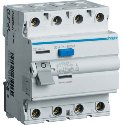 УЗО Hager / 40A / 30mA / A-тип / 4 пол. / CD440J