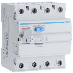 УЗО Hager / 63A / 30mA / A-тип / 4 пол. / CD463J