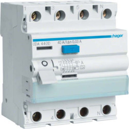 УЗО Hager / 40A / 30mA / A-тип / 4 пол. / CDA440D