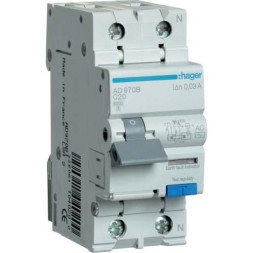 Дифф. автомат Hager / 20A / 30mA / AC-тип / C-хар / 2 пол / 6kA / AD970B