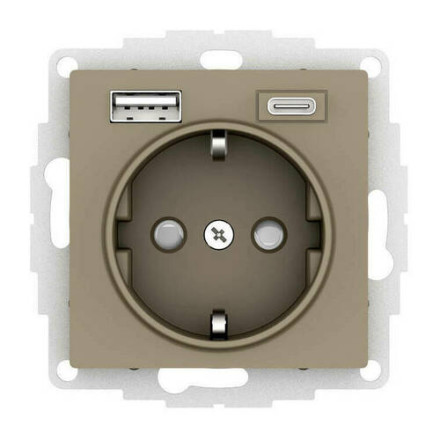 ATLASDESIGN РОЗЕТКА 16А c 2 USB A+C, 5В//2,4А//3,0А, 2х5В//1,5А, механизм, ШАМПАНЬ