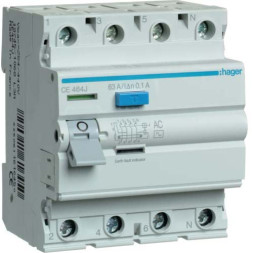 УЗО Hager / 63A / 100mA / AC-тип / 4 пол. / CE464J