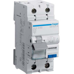 Дифф. автомат Hager / 16A / 10mA / A-тип / B-хар / 2 пол / 6kA / ACA916D